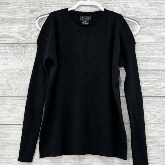 C by Bloomingdales Cashmere Black‎ Sweater Long Sleeves Open Shoulder S - Picture 1 of 6